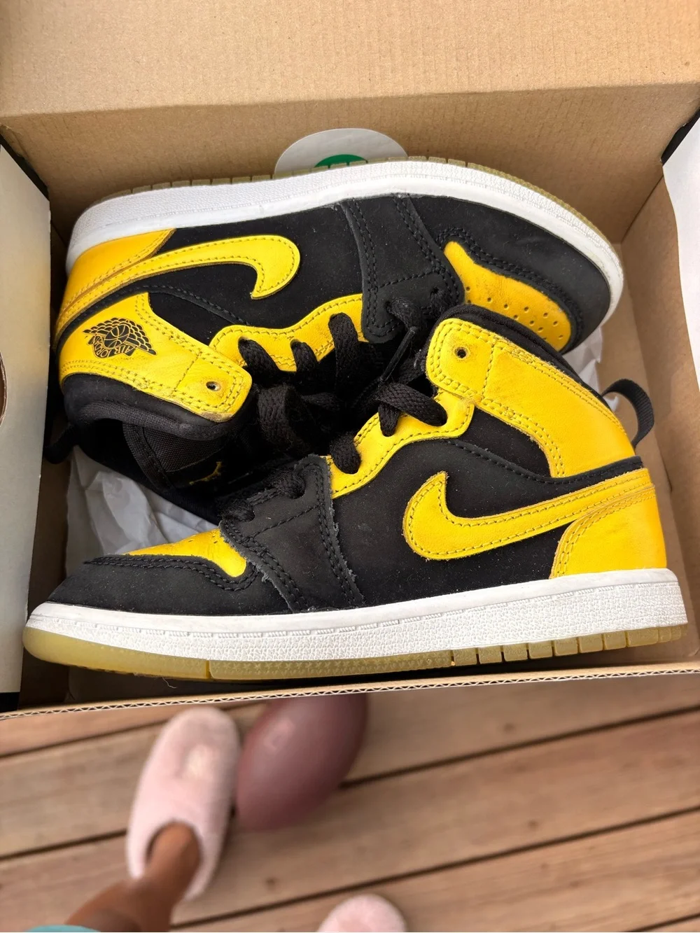 Jordan Kids Black and Yellow High-Top Sneakers